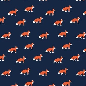 Minimalist fall foxes woodland animals for kids orange on navy blue SMALL