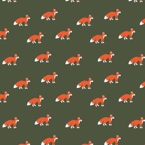 Minimalist fall foxes woodland animals for kids orange on olive green SMALL