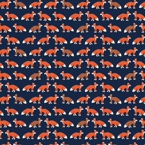 Minimalist fall foxes and friends woodland animals for kids orange on navy blue SMALL