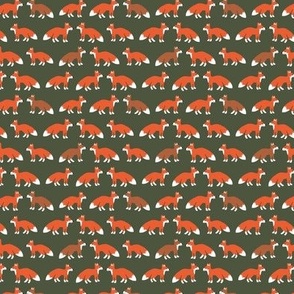 Minimalist fall foxes and friends woodland animals for kids orange on olive green SMALL