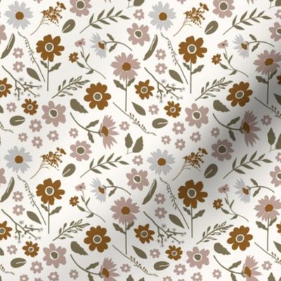 Small / Rylee's Dainty Wildflowers - Sunflowers and Daisies in Mauve, Copper and Rosemary