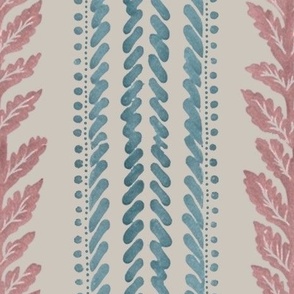 Twill Vine Stripe Rose and Turquoise