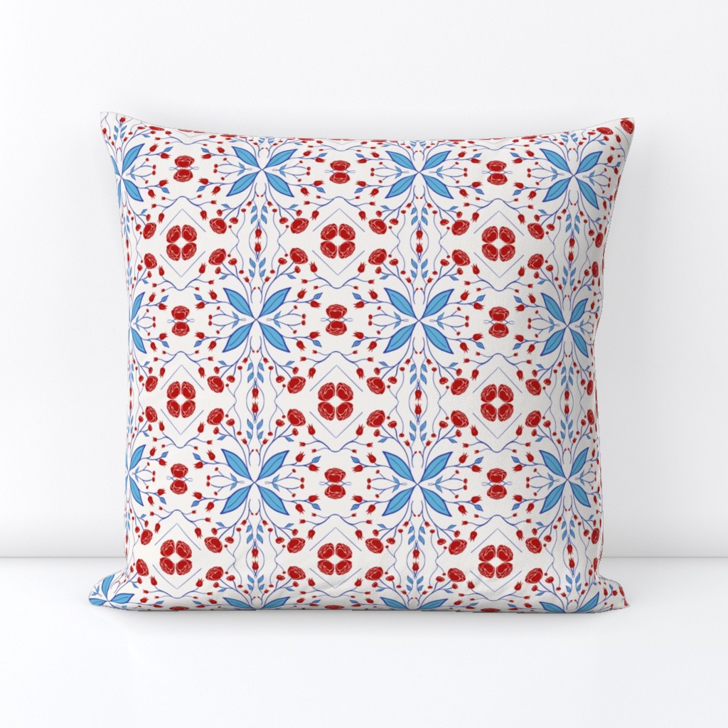 Turkish Floral Tile - Small Red & Blue