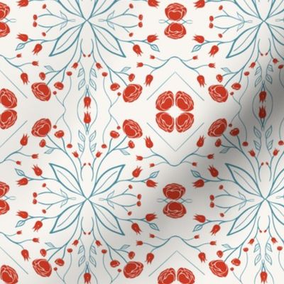 Turkish Floral Tile - Small Red & Turquoise