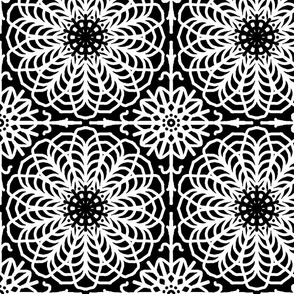 Black White Floral Flower Geometric 