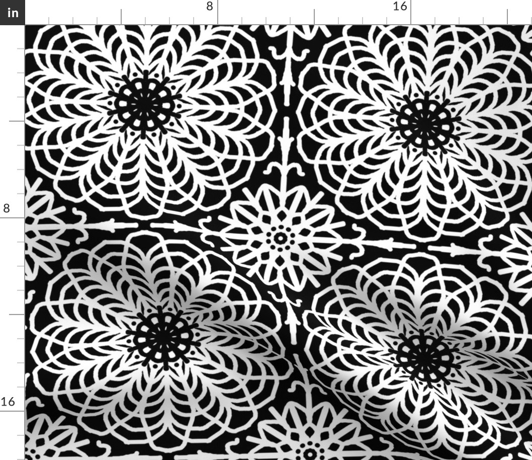 Black White Floral Flower Geometric 