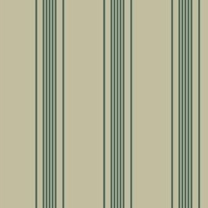 Vintage Ticking Stripe in Teal Green and Artichoke