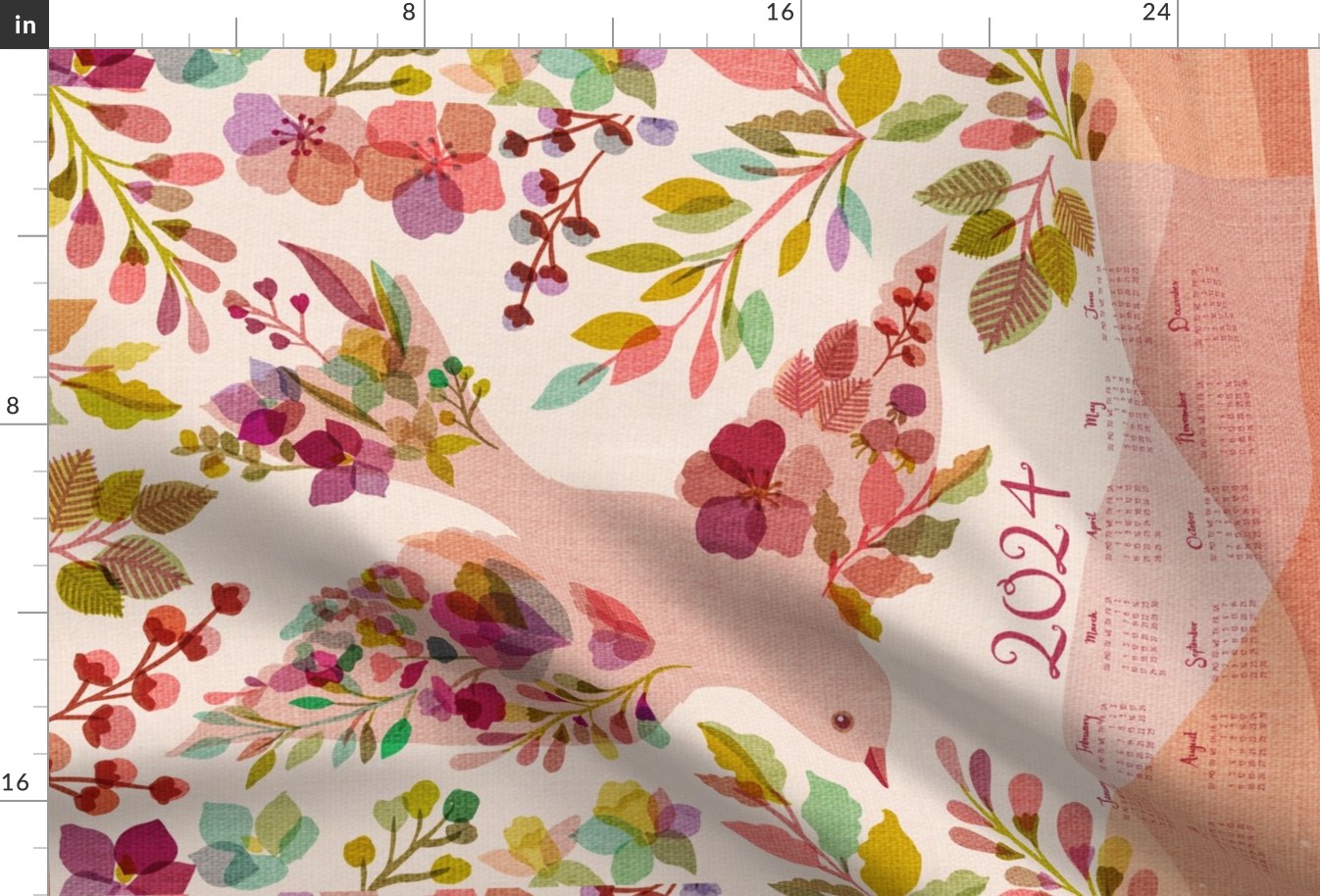 Blossoming Bird 2024 Calendar Tea Towel
