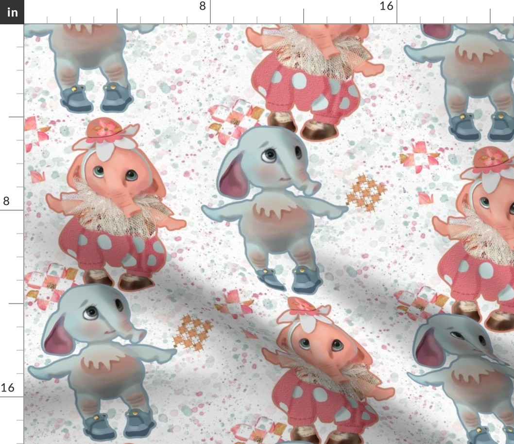 7.5x15-Inch Repeat of Darling Toy Elephant Dolls to Delight Children