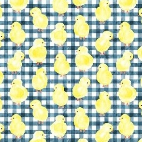 (small scale) Chicks on teal gingham check - plaid spring easter - LAD23