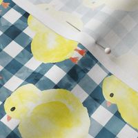 Chicks on teal gingham check - plaid spring easter - LAD23