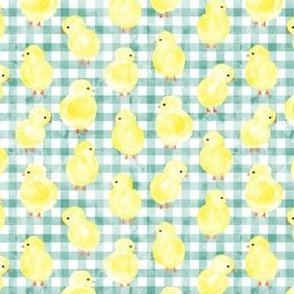 (small scale) Chicks on green gingham check - plaid spring easter - LAD23