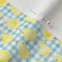 (small scale) Chicks on blue  gingham check - plaid spring easter - LAD23