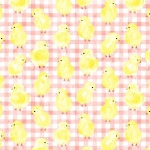 (small scale) Chicks on pink  gingham check - plaid spring easter - LAD23