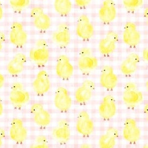 (small scale) Chicks on light pink gingham check - plaid spring easter - LAD23