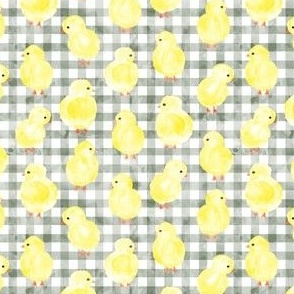 (small scale) Chicks on sage gingham check - plaid spring easter - LAD23
