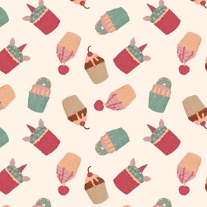  Birthday Cupcakes Celebration Pattern Beige and Red, cute