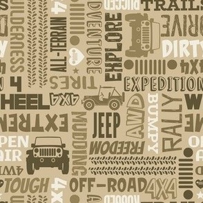 Medium Scale 4x4 Adventures Word Cloud Off Road Jeep Vehicles Tan and Brown