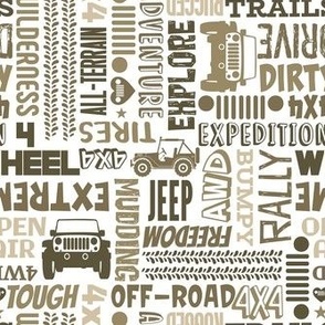 Medium Scale 4x4 Adventures Word Cloud Off Road Jeep Vehicles Tan and Brown