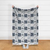 Bigger Scale Patchwork 6" Squares 4x4 Adventures Off Road Jeep Vehicles in Navy Grey White for Cheater Quilt or Blanket