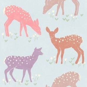 Hand-Drawn Fawn Print with a Bohemian Feel and  Delicate Floral Detail in Dusty Blue_Small