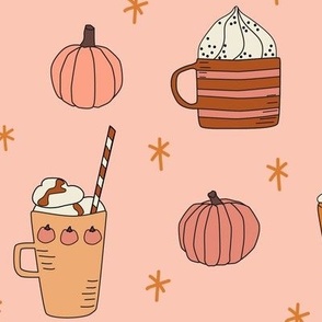 Pumpkin Spice Mugs and Pumpkins on  Pink - 3 inch