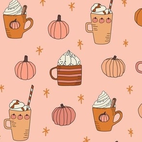 Pumpkin Spice Mugs and Pumpkins on Pink - 2 inch