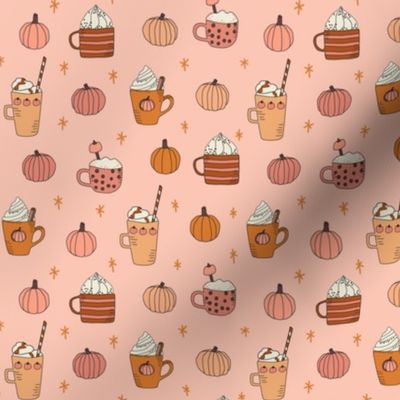 Pumpkin Spice Mugs and Pumpkins on Pink - 1 inch