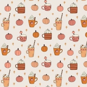 Pumpkin Spice Mugs and Pumpkins on  Cream - 1 inch