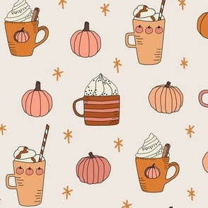 Pumpkin Spice Mugs and Pumpkins on  Cream - 2 inch