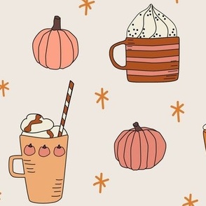 Pumpkin Spice Mugs and Pumpkins on  Cream - 3 inch