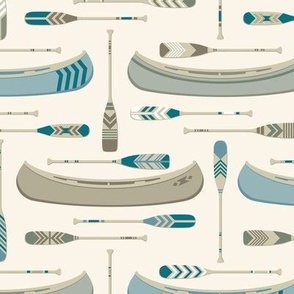 Canoes and Paddles | Blue and Cream | Small Scale