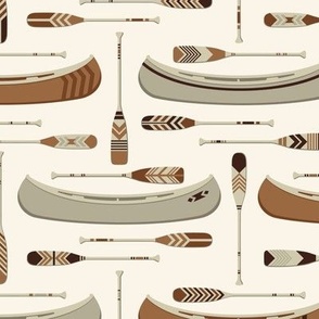 Canoes and Paddles | Earth Tones and Cream | Small Scale
