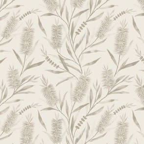 Small Watercolor Australian  Bottle Brush Flowers in Dulux Linseed Neutral  with Antique White USA Background