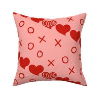 Red Valentine Hearts Love with Hugs and Kisses XO Pink Background