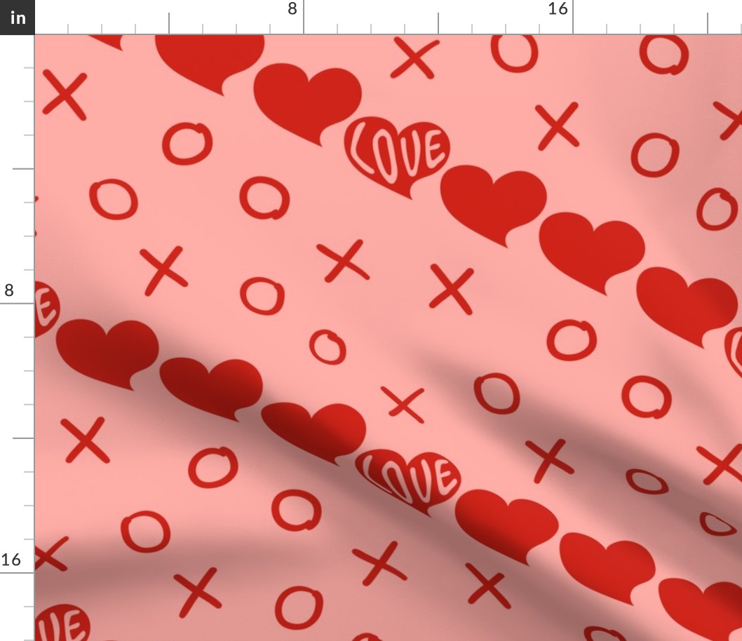 Red Valentine Hearts Love with Hugs and Kisses XO Pink Background