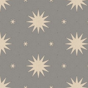 Gray Celestial Stars and Sunburst - Gray and Natural Textured Decor Wallpaper