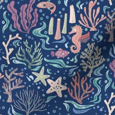 Cute Corals with Baby Sea Dragon [deep blue] small