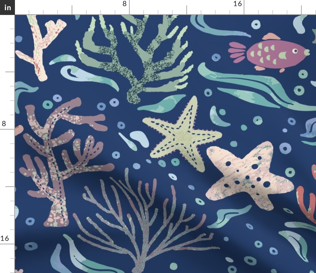 Cute Corals with Baby Sea Dragon [deep blue] large
