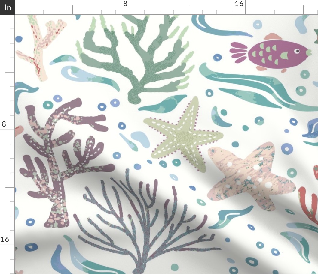 Cute Corals with Baby Sea Dragon [white] large