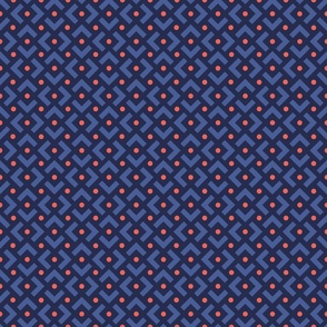 Geometric Pattern, Blue and Coral, Small Scale 
