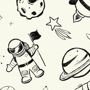Space Doodles Black _ Cream