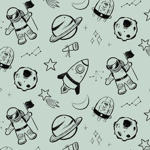 Space Doodles Black _ Mint Medium