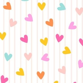 Joyful hearts vertical lines | pastel and bright summer colours - hand-drawn hearts