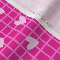 dark pink/barbie-core  hearts beige gingham/checks/plaid  - hand-drawn hearts