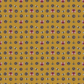 Small Scale Playful Polka Bears Brown on Yellow Background 