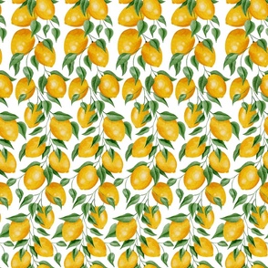 Lemons Forest on White - Watercolor Hand-painted Seamless Pattern Large Scale