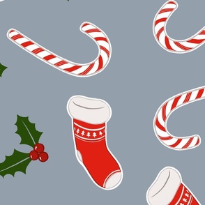 Christmas Stockings And Candy Canes Grey