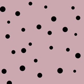 Scattered Dots – Irregular and Organic Dots, Dusty Pink Mauve and Black (Large Scale)