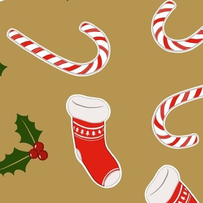 Christmas Stockings And Candy Canes Gold